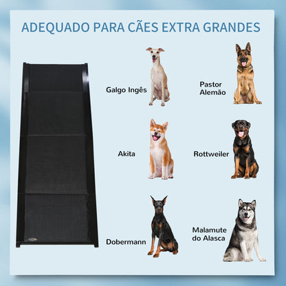 PawHut Rampa Dobrável para Cães Rampa para Animais de Estimação com Superfície Antiderrapante Alça e Gancho Carga Máxima 60 kg 158x43,5x2,5 cm Preto