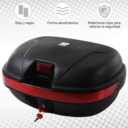 HOMCOM Mala para Motocicleta Mala para Mota Capacidade de 43L com Fechadura e 2 Chaves 55,5x41x27,5 cm Preto e Vermelho