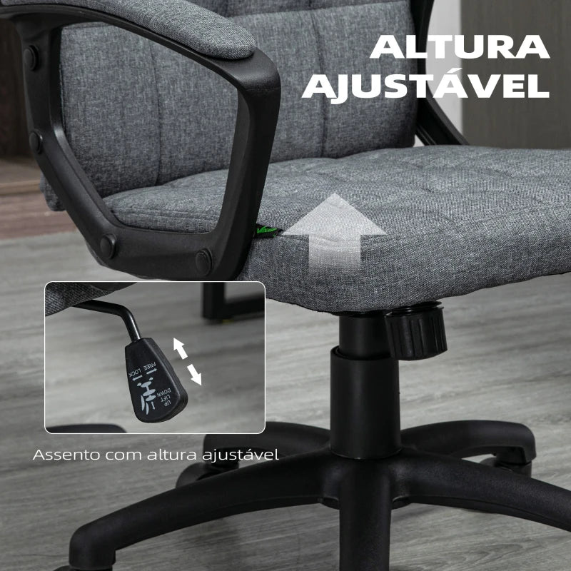 Cadeira de Escritório Fauna com Altura Ajustável Estofada em Linho Cinzento - Design Nórdico