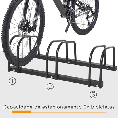 HOMCOM Estacionamento para 3 Bicicletas Suporte de Aço para Estacionar Bicicletas no Chão para Interior e Exterior 76x33x27 cm Preto