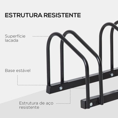 HOMCOM Estacionamento para 3 Bicicletas Suporte de Aço para Estacionar Bicicletas no Chão para Interior e Exterior 76x33x27 cm Preto