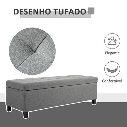 Banco Mo com Baú com Estofamento em Linho - Cinzento - Design Nórdico