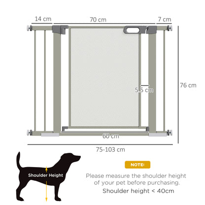 PawHut Barreira de Segurança para Cães Extensível 75-103 cm Barreira para Escada e Portas com 2 Extensões Duplo Bloqueio Fechamento Automático Cinza