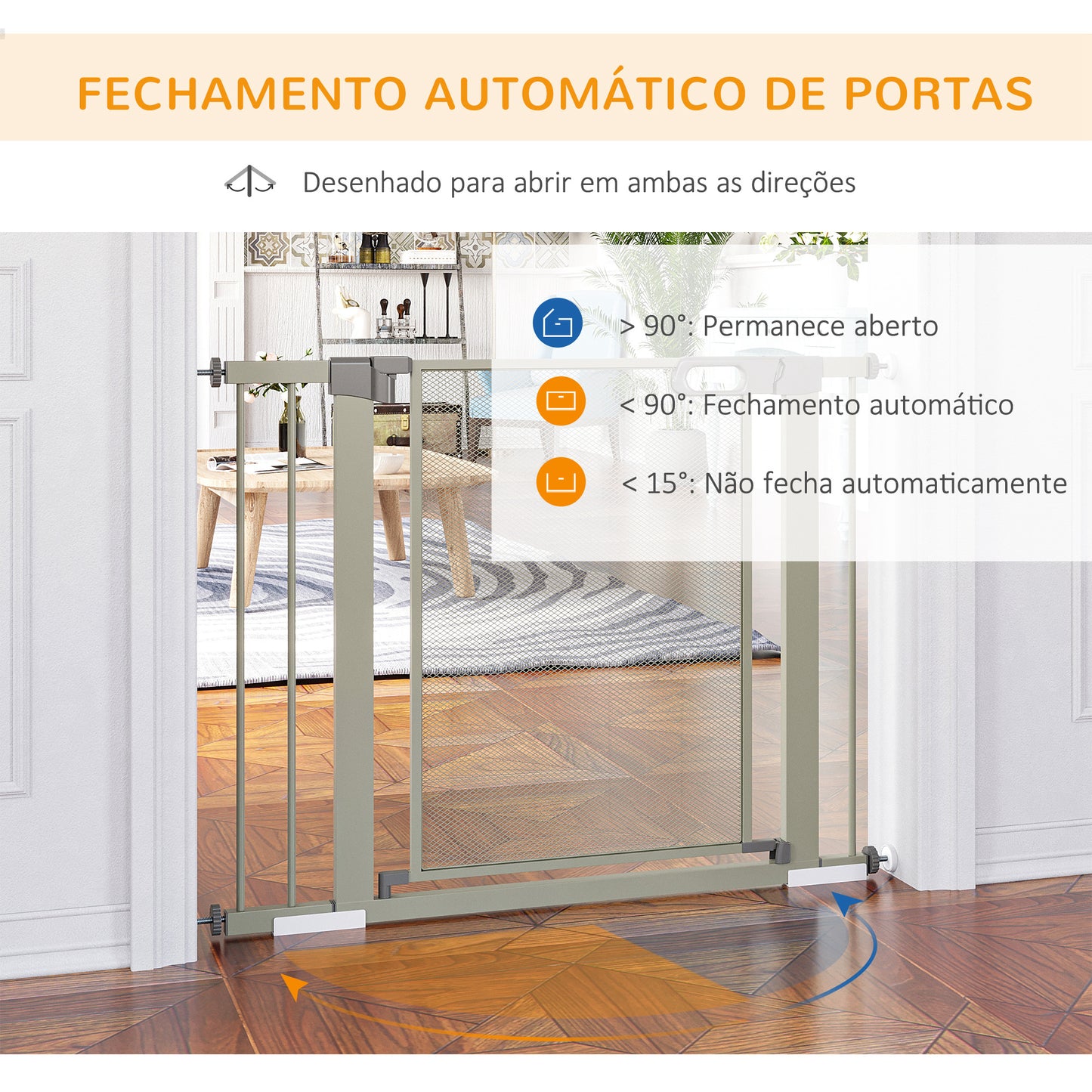 PawHut Barreira de Segurança para Cães Extensível 75-103 cm Barreira para Escada e Portas com 2 Extensões Duplo Bloqueio Fechamento Automático Cinza