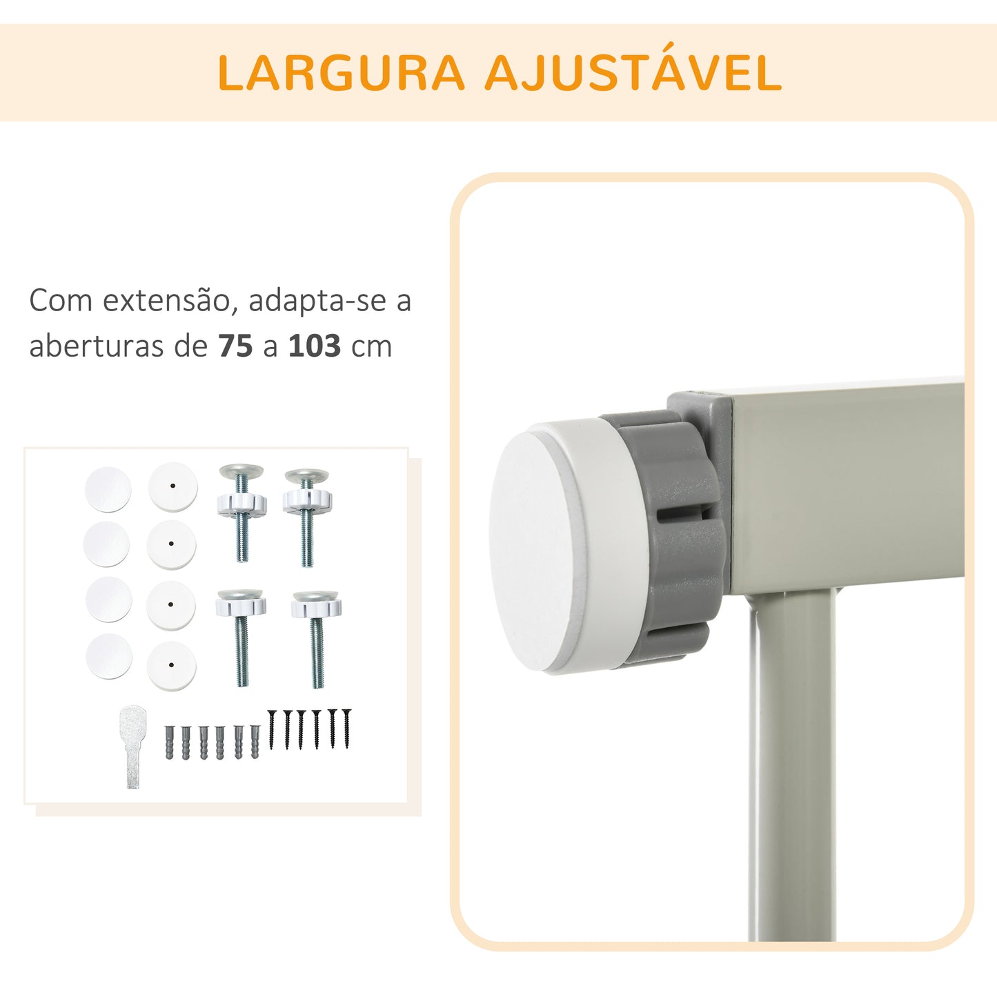 PawHut Barreira de Segurança para Cães Extensível 75-103 cm Barreira para Escada e Portas com 2 Extensões Duplo Bloqueio Fechamento Automático Cinza