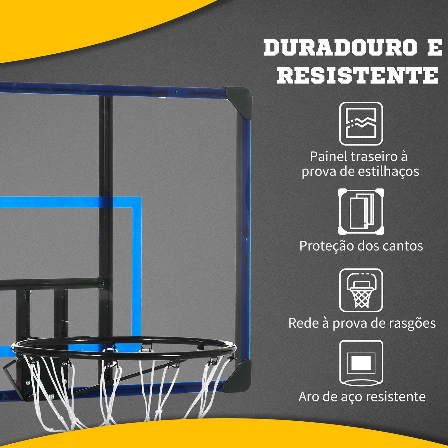 SPORTNOW Tabela de Basquetebol de Parede Cesta de Basquetebol para Exterior 113x61x73 cm Azul e Preto