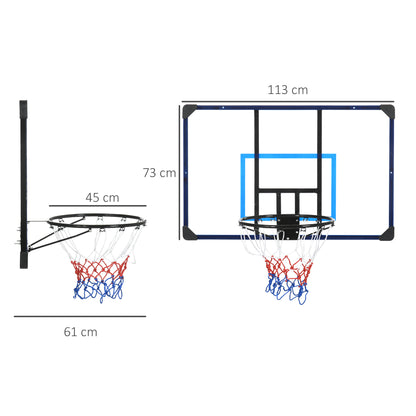 SPORTNOW Tabela de Basquetebol de Parede Cesta de Basquetebol para Exterior 113x61x73 cm Azul e Preto