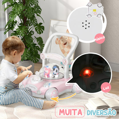 AIYAPLAY Andador para Bebés de 1-3 Anos Andador para Bebés com Altura Ajustável Música Rodas Antiderrapantes Luzes Guiador Desmontável Carga 25 kg 43,4x40,6x43 cm Rosa