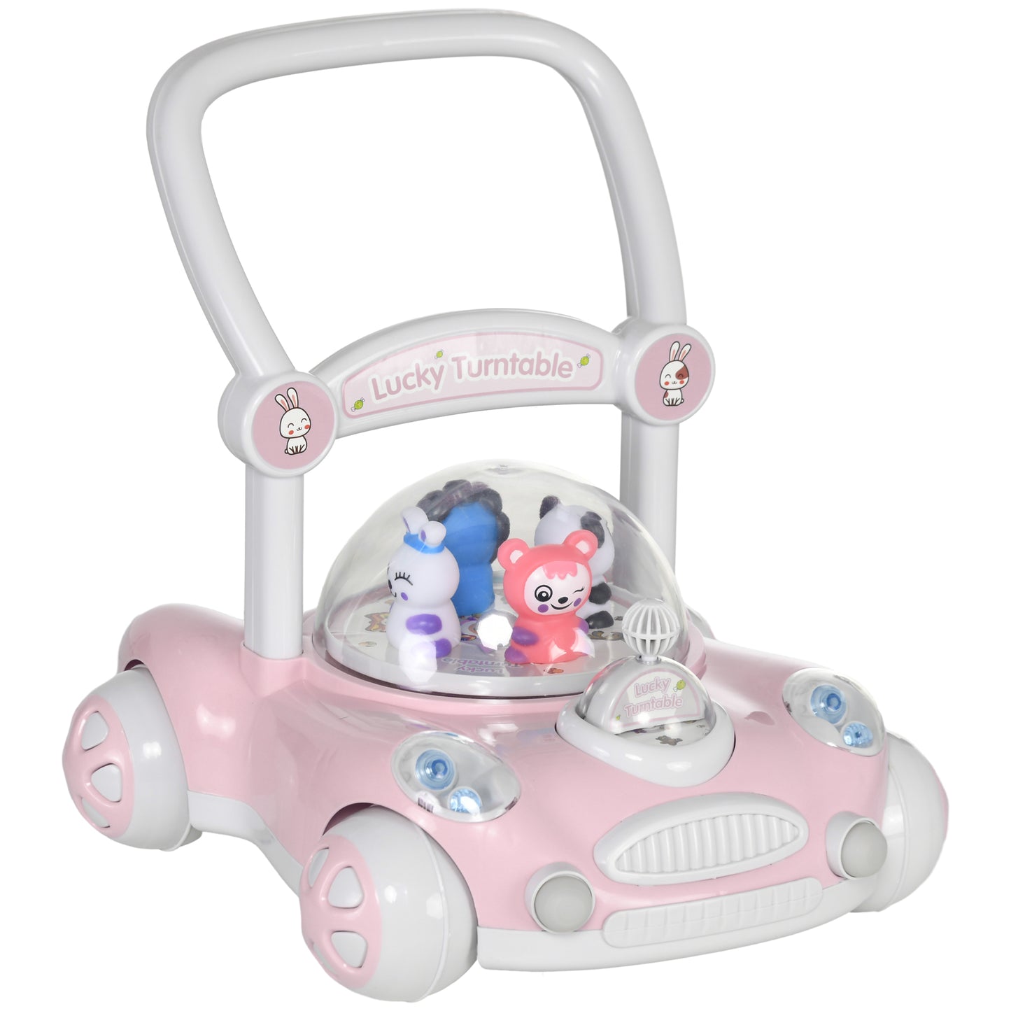 AIYAPLAY Andador para Bebés de 1-3 Anos Andador para Bebés com Altura Ajustável Música Rodas Antiderrapantes Luzes Guiador Desmontável Carga 25 kg 43,4x40,6x43 cm Rosa