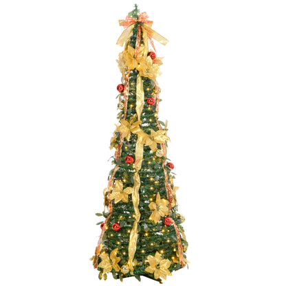 Árvore de Natal 180 cm Árvore de Natal Artificial Dobrável com Luzes LED e Decorações Pré-Instaladas Decoração de Natal para Interior Ø60x180 cm Verde