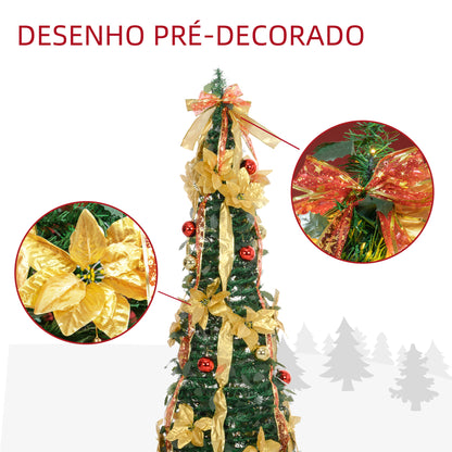 Árvore de Natal 180 cm Árvore de Natal Artificial Dobrável com Luzes LED e Decorações Pré-Instaladas Decoração de Natal para Interior Ø60x180 cm Verde