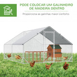 PawHut Galinheiro de Exterior Grande 3x4x2m Gaiola para 8-12 Galinhas de Aço Galvanizado com Teto de PE e Fechadura para Coelhos Prata