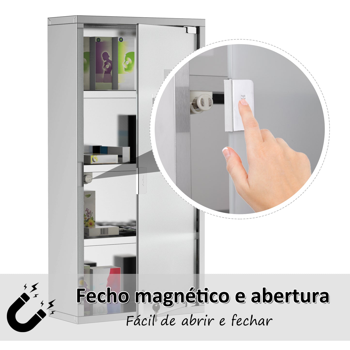 HOMCOM Gabinete nde remédios de aço inoxidável 60x30x12cm