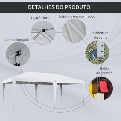 Outsunny Tenda Dobrável 6x3 Tenda de Jardim Portátil com Bolsa de Transporte Tecido Oxford Estrutura de Aço para Exterior Festas Acampamento Branco