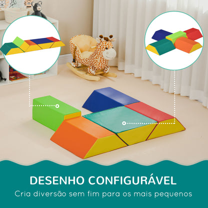 HOMCOM Conjunto de 5 Blocos para Crianças de 18-36 Meses Brinquedo de Construção para Aprendizagem Infantil 48x48x48cm Multicor