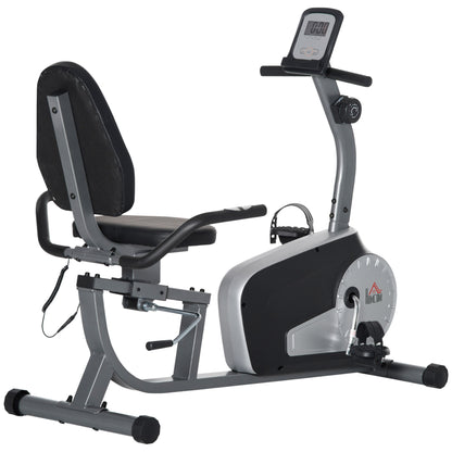 Bicicleta Estática com Encosto Bicicleta de Exercícios Fitness com 8 Níveis de Resistência Magnética Comprimento Ajustável Ecrã LCD para Casa Escritório Ginásio Cinza