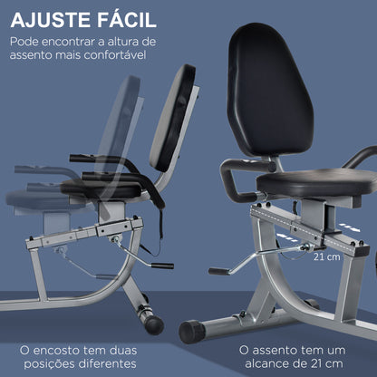 Bicicleta Estática com Encosto Bicicleta de Exercícios Fitness com 8 Níveis de Resistência Magnética Comprimento Ajustável Ecrã LCD para Casa Escritório Ginásio Cinza