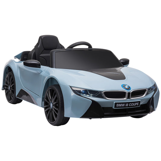 HOMCOM Carro elétrico BMW I8 COUPE com licença para crianças de +3 anos Bateria 6V Controle Remoto e Manual com Buzina Música MP3 e Faróis 115x72,5x46 cm Azul