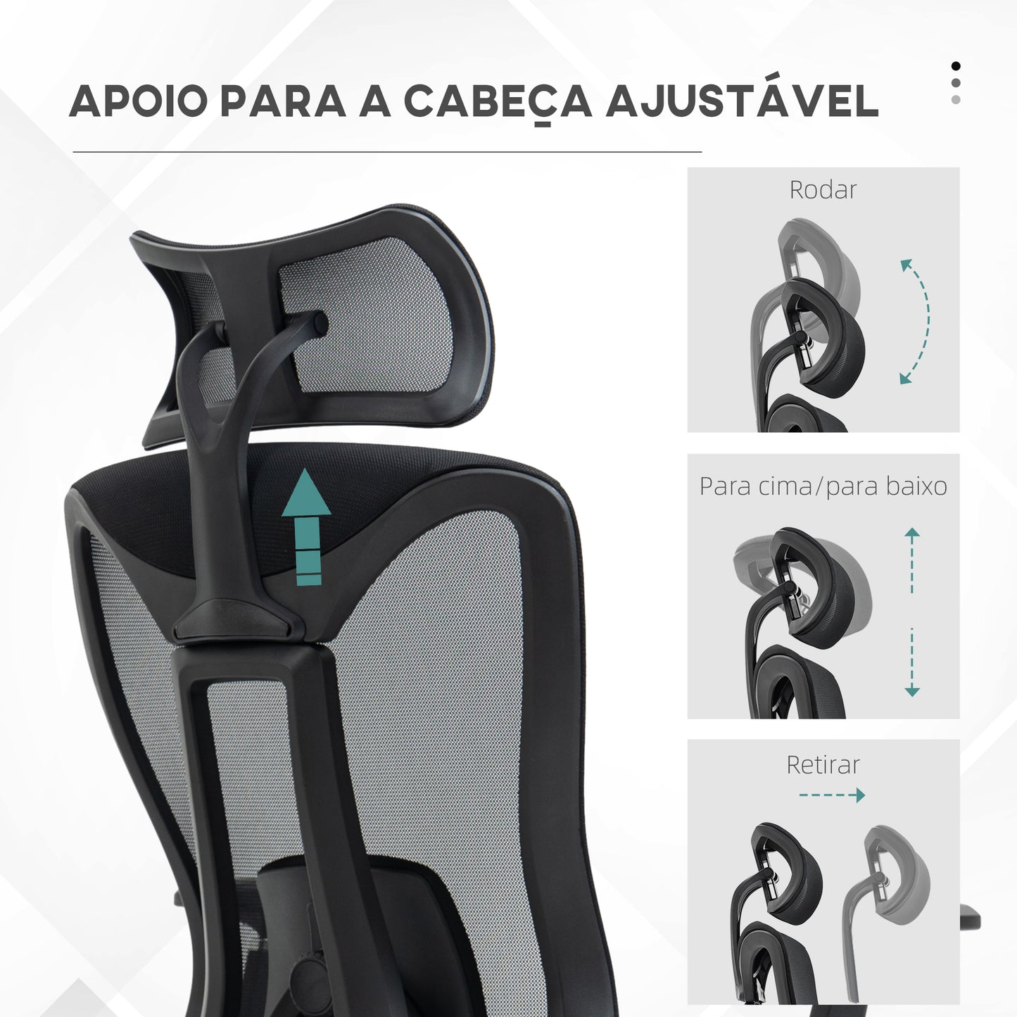 Vinsetto Cadeira de Escritório de Malha Cadeira de Escritório Reclinável com Apoio para a Cabeça Ajustável Suporte Lombar e Apoio para os Braços Carga 150 kg 70x66x120-128 cm Preto