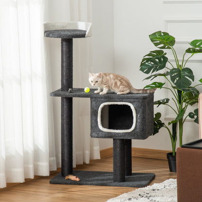 PawHut Árvore para Gatos Torre de Escalada para Gato com Caverna Várias Plataformas e Postes Arranhadores de Sisal Natural Centro de Atividades 70x41x112cm Cinza Escuro