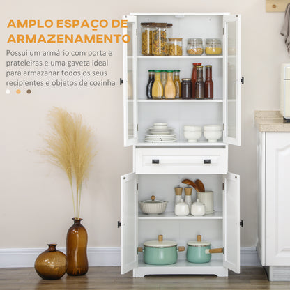 HOMCOM Armário de Cozinha Móvel Auxiliar de Cozinha com 4 Portas 1 Gaveta e 2 Prateleiras Ajustáveis para Sala de Jantar 60x30x160 cm Branco