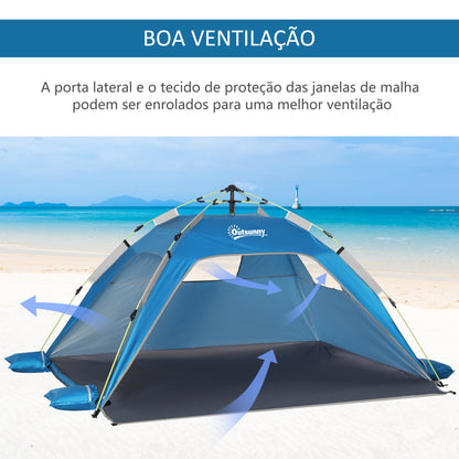 Outsunny Tenda de Praia Dobrável Tenda de Praia Pop-up para 1-2 Pessoas com 2 Portas 2 Janelas e Bolsa de Transporte para Parque Campismo 220x173x120 cm Azul