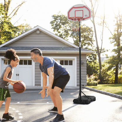 HOMCOM Tabela de Basquetebol para Exterior com Altura Ajustável 258x314 cm Cesta de Basquetebol com Rodas Base Recaregável para Adolescentes e Adultos Preto e Vermelho