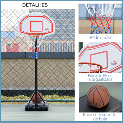 HOMCOM Tabela de Basquetebol para Exterior com Altura Ajustável 258x314 cm Cesta de Basquetebol com Rodas Base Recaregável para Adolescentes e Adultos Preto e Vermelho