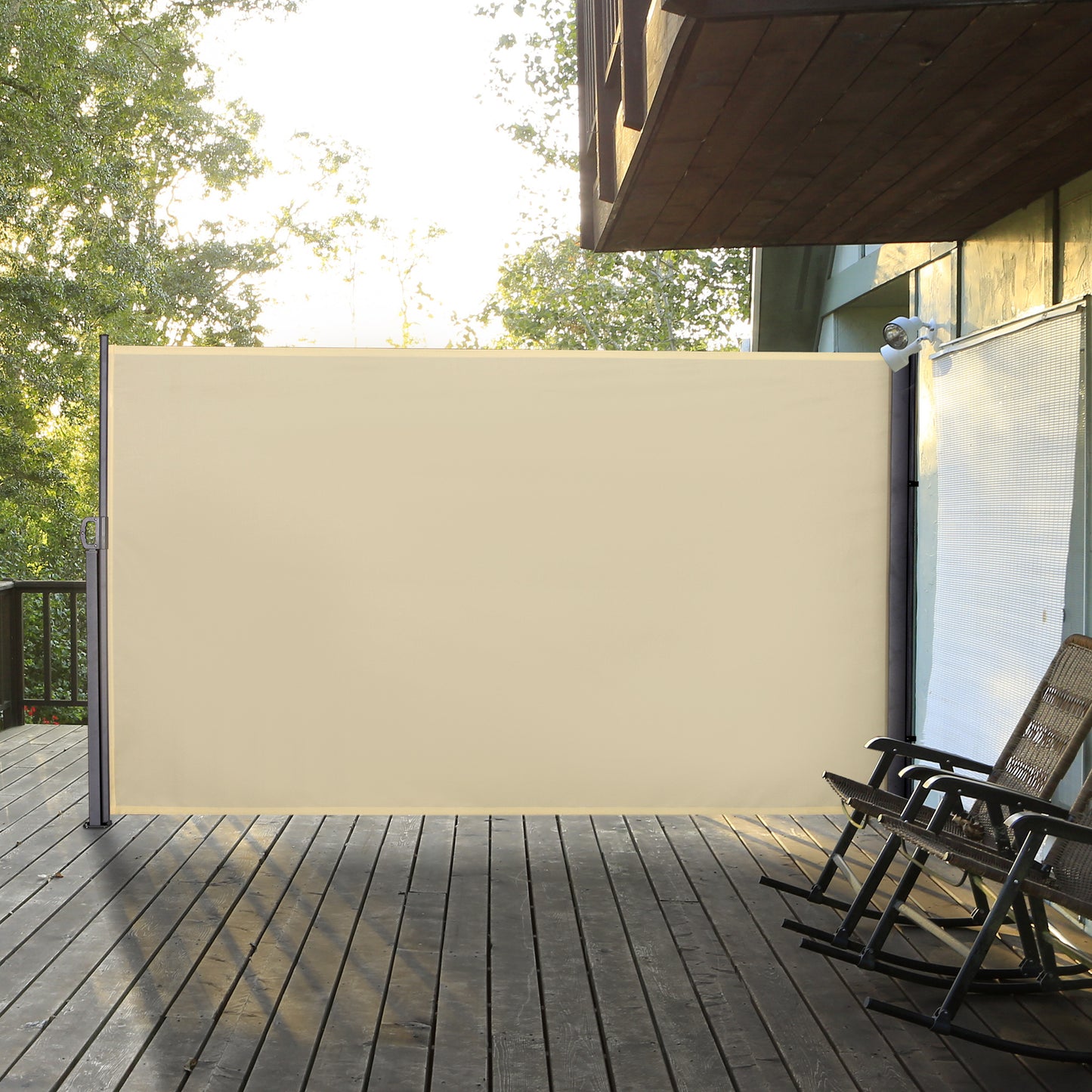 Outsunny Toldo Lateral Retrátil para Terraço Pátio ou Jardim Toldo de Privacidade para Exterior Dobrável 300x180cm Creme