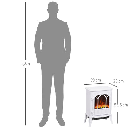 HOMCOM Lareira Elétrica Portátil 1000/2000W com Efeito de Chama Realista e Proteção Contra Superaquecimento para Ambientes entre 15-30m² 39x23x56,5 cm Branco