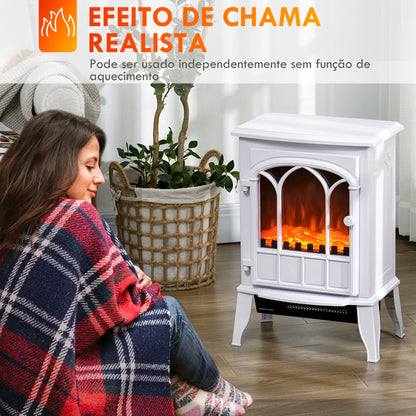 HOMCOM Lareira Elétrica Portátil 1000/2000W com Efeito de Chama Realista e Proteção Contra Superaquecimento para Ambientes entre 15-30m² 39x23x56,5 cm Branco