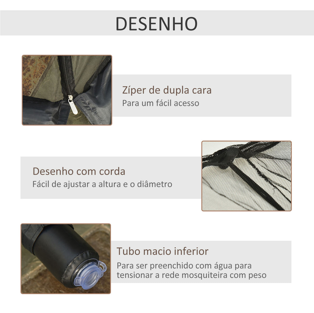 Rede Mosquiteira para Chapéu de Sol – Ø3m – Proteção contra Insetos com Zíper e Tubo de Enchimento – Preto