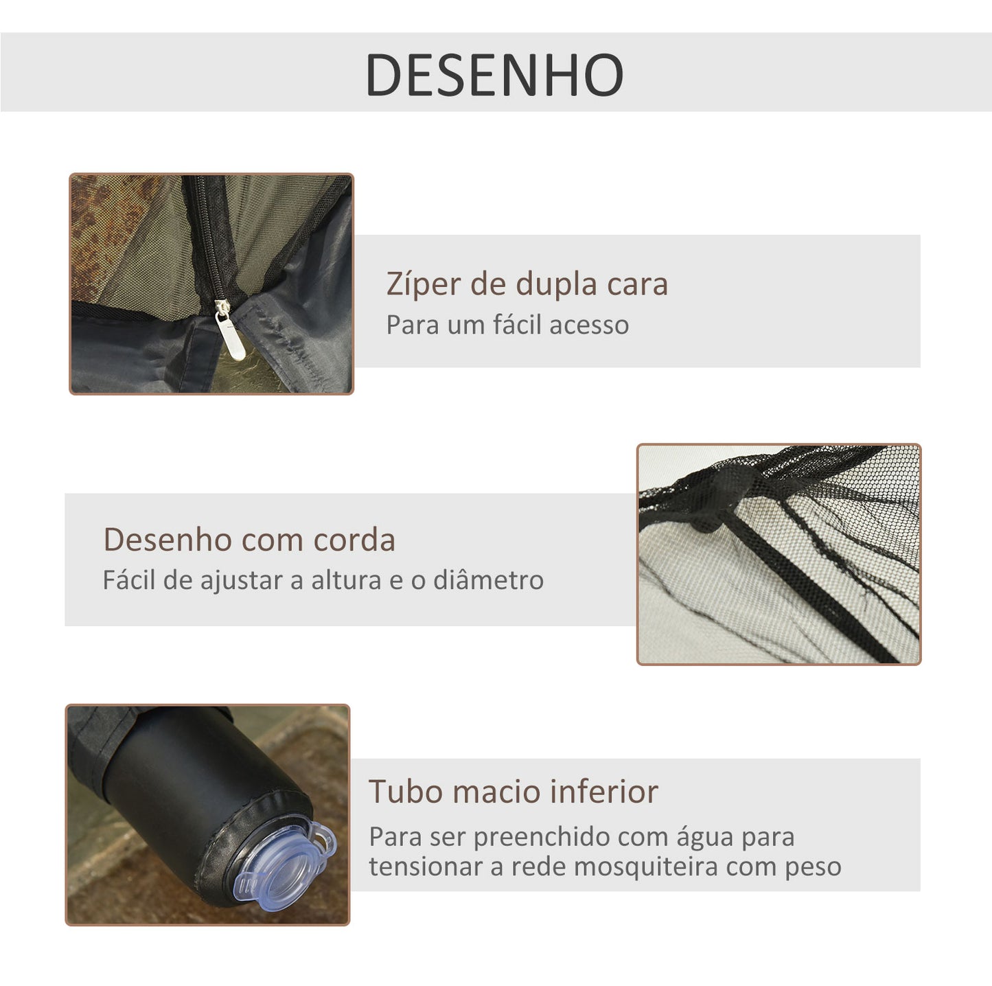 Outsunny Rede Mosquiteira para Chapéus de Sol de Jardim Ø3m Cobertura de Rede de Chapéu de Sol com Zíper e Tubo Enchido com Água para Terraço Balcão Exterior Preto