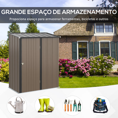 Outsunny Abrigo de Jardim 1,34m² 161,5x94,5x196cm Abrigo de Exterior de Aço Galvanizado com Porta e Fechadura para Armazenamento de Ferramentas Marrom