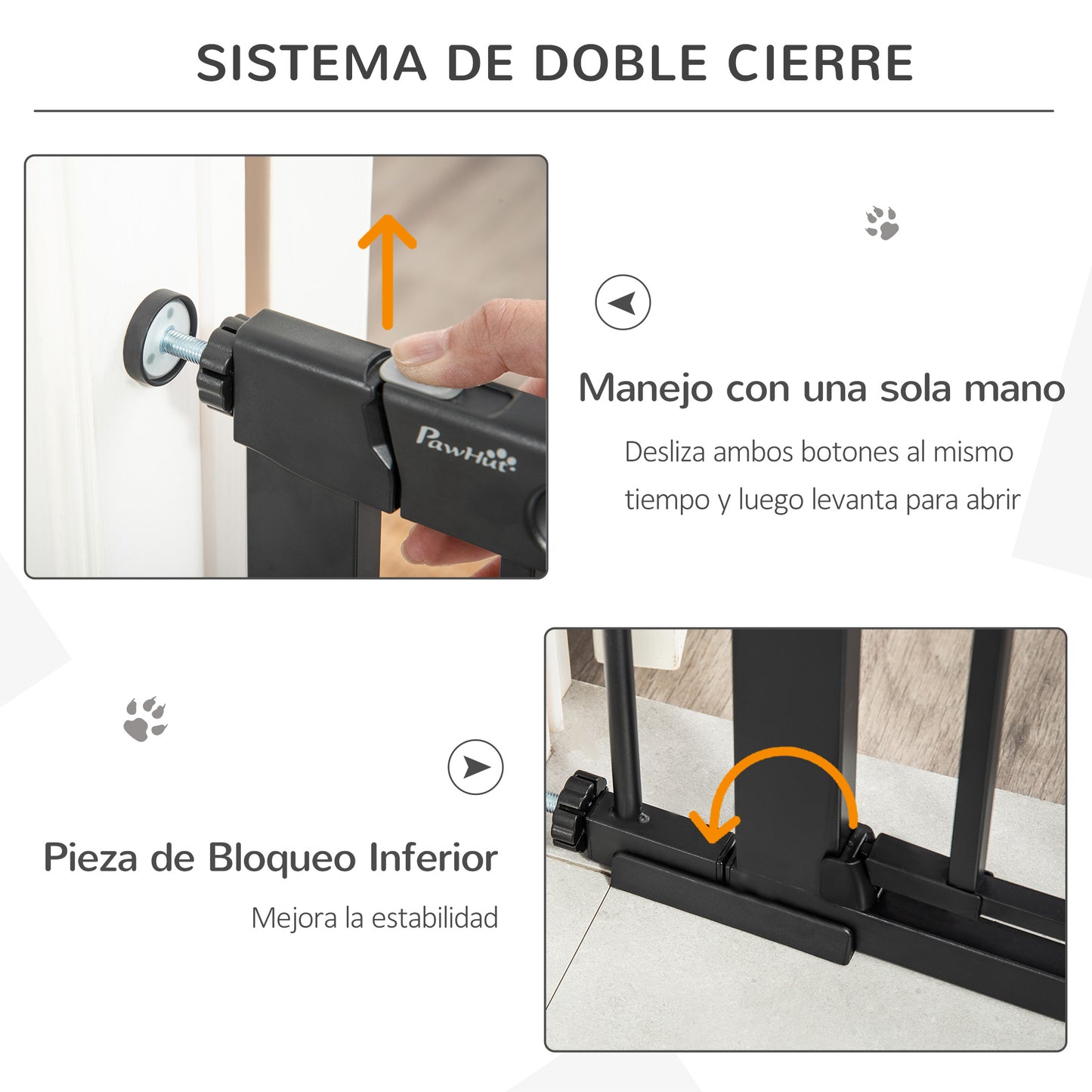 PawHut Barreira de Segurança de Cães Animais de Estimação para Escadas e Portas 75-103cm com 2 Extensões Fechamento Automático e Sistema de Duplo Bloqueio Aço Preto