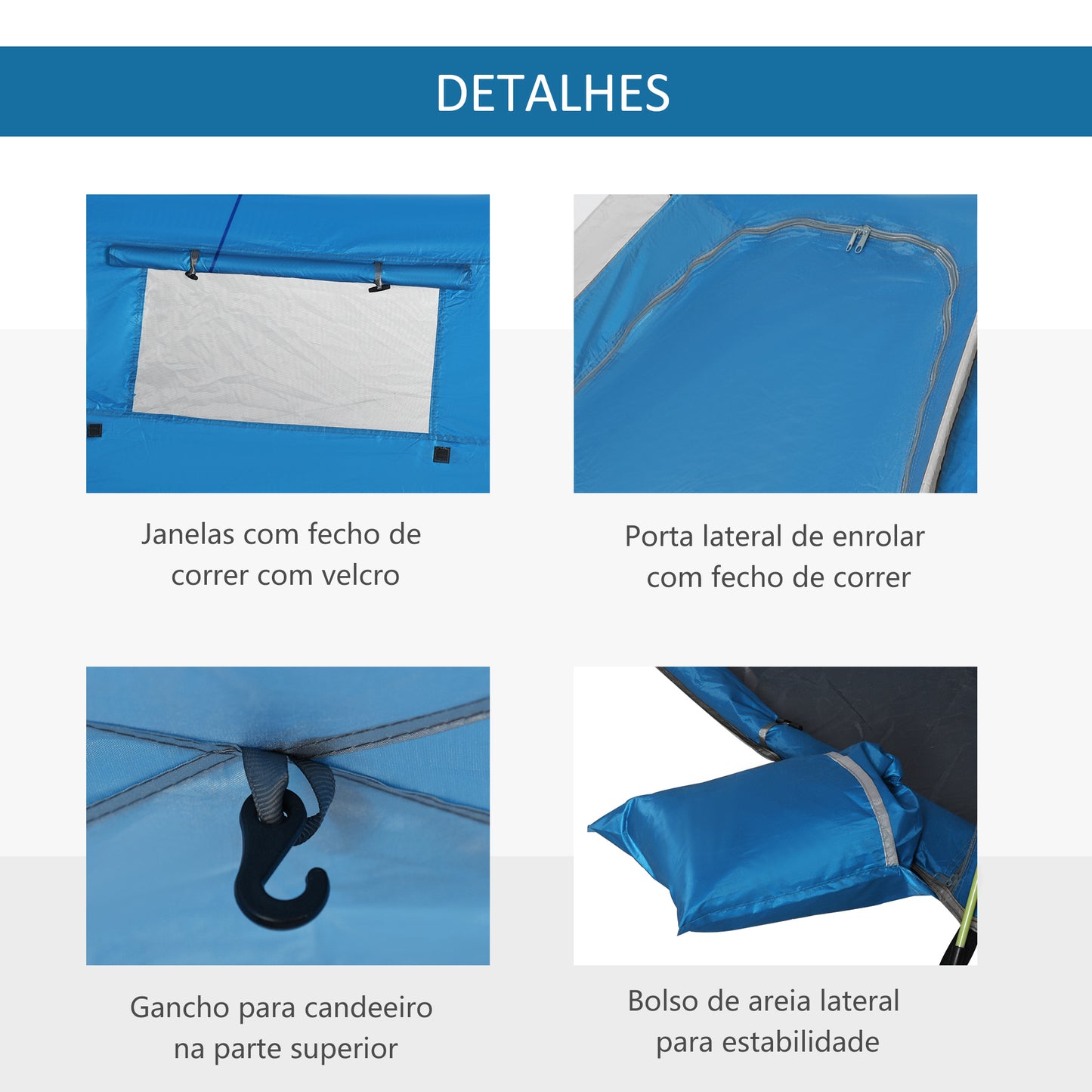 Outsunny Tenda de Praia Dobrável Tenda de Praia Pop-up para 1-2 Pessoas com 2 Portas 2 Janelas e Bolsa de Transporte para Parque Campismo 220x173x120 cm Azul