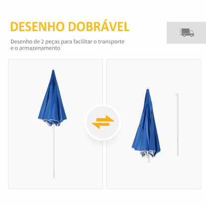 Outsunny Chapéu de Sol de Praia com Painel Lateral Ø220x220 cm Chapéu de Sol com Manivela Manual 8 Hastes de Aço e Bolsa de Transporte para Jardim Piscina Azul