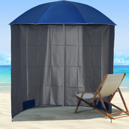 Outsunny Chapéu de Sol de Praia com Painel Lateral Ø220x220 cm Chapéu de Sol com Manivela Manual 8 Hastes de Aço e Bolsa de Transporte para Jardim Piscina Azul