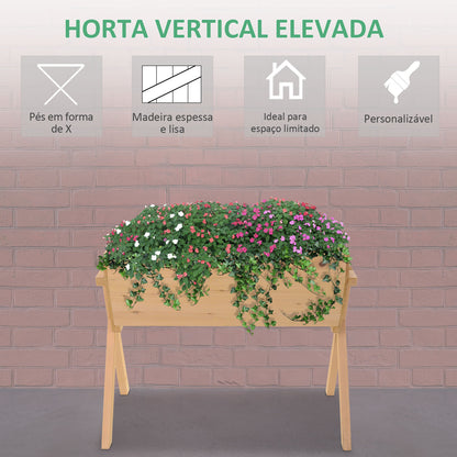 Outsunny Horta Vertical de Madeira 100x70x80cm Mesa de Cultivo para Plantas Flores Hortaliças com Pés Elevados 4 Orifícios de Drenagem e Tecido Geotextil