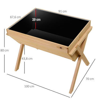 Outsunny Horta Vertical de Madeira 100x70x80cm Mesa de Cultivo para Plantas Flores Hortaliças com Pés Elevados 4 Orifícios de Drenagem e Tecido Geotextil