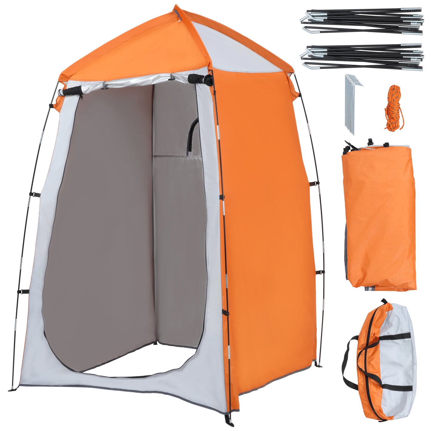 Outsunny Tenda de Duche Campismo Portátil UV+25 Tenda de Privacidade para Casa de Banho Trocador com Janela Bolso e Bolsa de Transporte 123x121x98cm Laranja