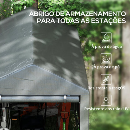 Outsunny Abrigo para Ferramentas Bicicletas e Motos 1,2x1,8x1,65 m Garagem Portátil com 2 Habitações Porta com Fecho de Correr Impermeável Anti-UV para Jardim Cinza Escuro