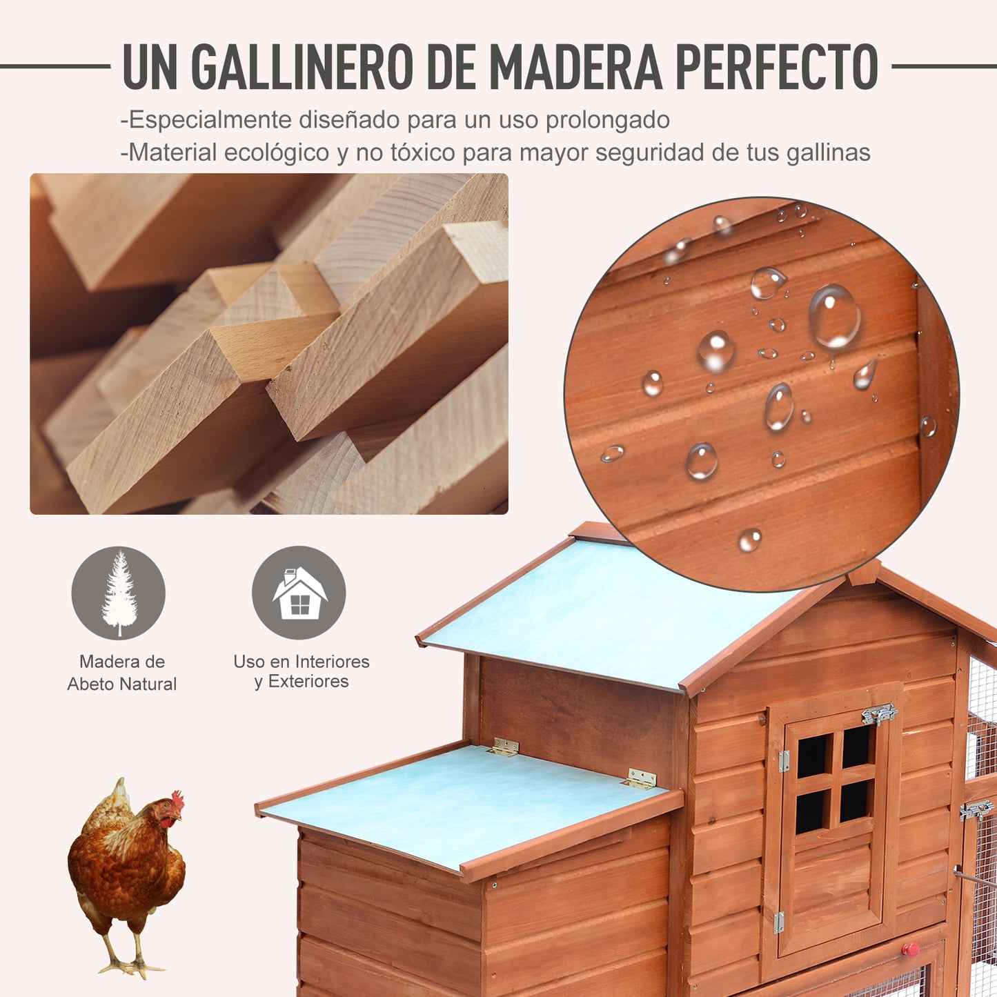 PawHut Gallinero de Madera para Exteriores tipo Jaula 190x66x116cm