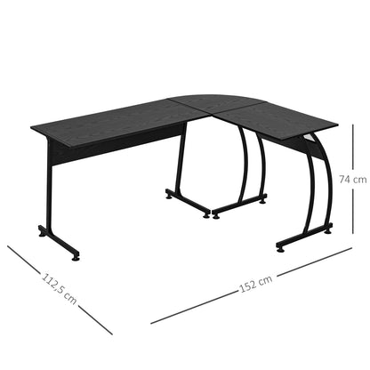 HOMCOM Secretária em Forma de L Secretária com Grande Espaço de Arrumação para Estúdio Escritório Estilo Moderno 112,5x152x74 cm Preto