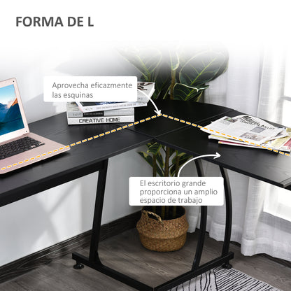 HOMCOM Secretária em Forma de L Secretária com Grande Espaço de Arrumação para Estúdio Escritório Estilo Moderno 112,5x152x74 cm Preto