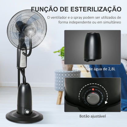 HOMCOM Ventoinha Nebulizadora Ventoinha com Água Oscilante 90W com Controlo Remoto 3 Modos 3 Velocidades Temporizador 7,5h e Depósito de Água 2,8L Ø44,5x120 cm Preto