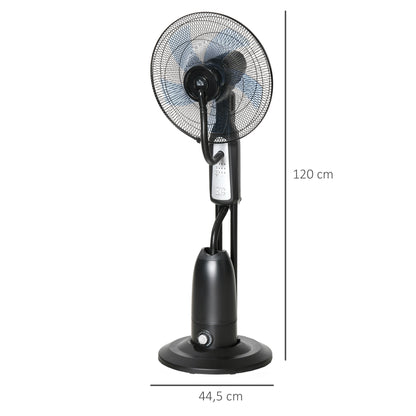 HOMCOM Ventoinha Nebulizadora Ventoinha com Água Oscilante 90W com Controlo Remoto 3 Modos 3 Velocidades Temporizador 7,5h e Depósito de Água 2,8L Ø44,5x120 cm Preto