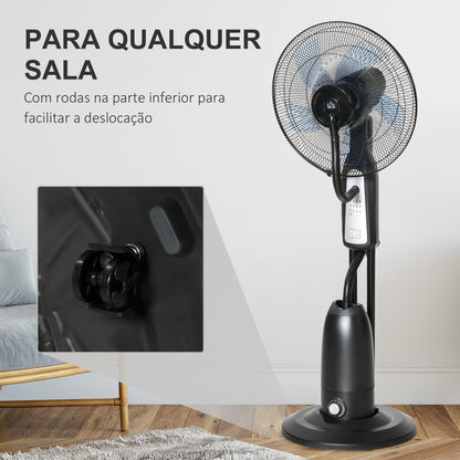 HOMCOM Ventoinha Nebulizadora Ventoinha com Água Oscilante 90W com Controlo Remoto 3 Modos 3 Velocidades Temporizador 7,5h e Depósito de Água 2,8L Ø44,5x120 cm Preto