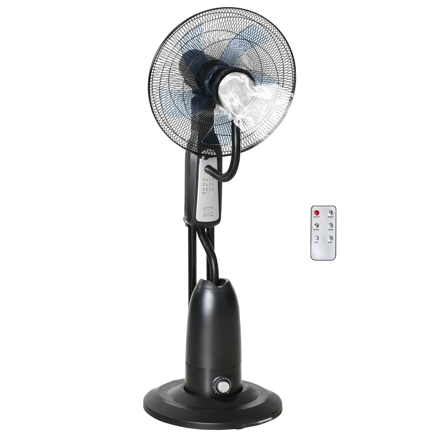 HOMCOM Ventoinha Nebulizadora Ventoinha com Água Oscilante 90W com Controlo Remoto 3 Modos 3 Velocidades Temporizador 7,5h e Depósito de Água 2,8L Ø44,5x120 cm Preto