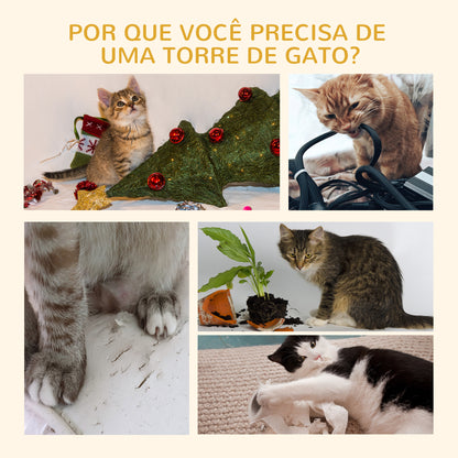 PawHut Arranhador para Gatos do Chão ao Teto de 240-260 cm Arranhador para Gatos com Altura Ajustável Múltiplas Plataformas Caverna e Rampas Cinza